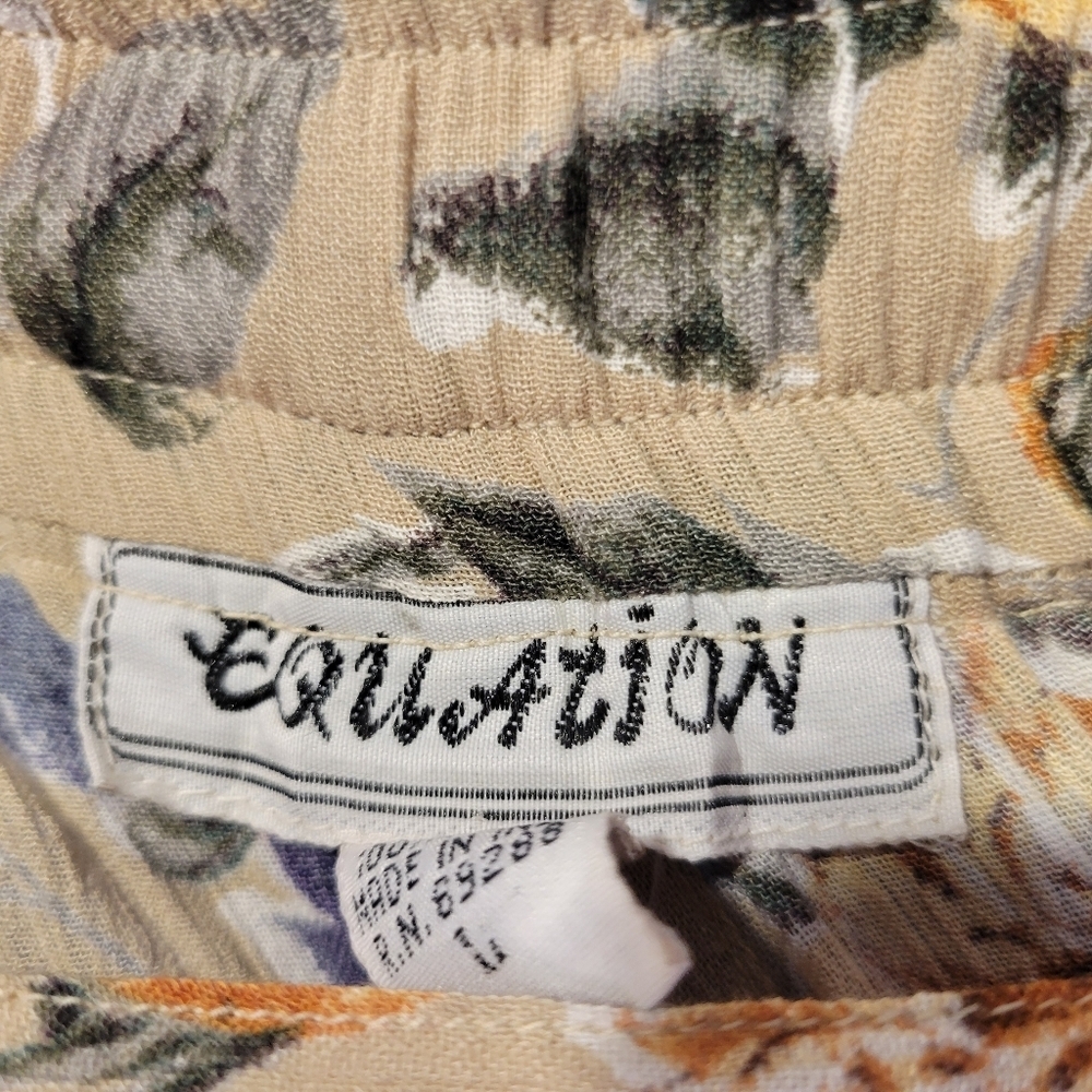 Vintage Deadstock Equation Tan Floral Print Overall Shorts - Picture 5 of 7